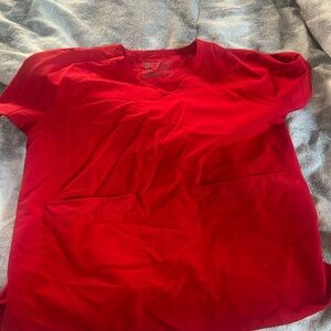 Figs Bright Red V-Neck Scrub Top Medium